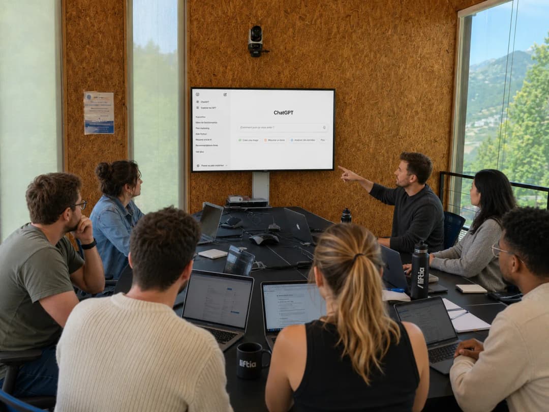 Expert Liftia en session de travail IA avec une équipe
